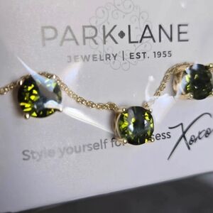 Park Lane Gold Impression Necklace And Matching Olive Earrings